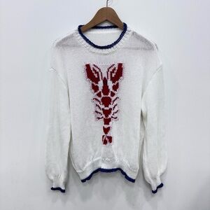 Multicolor Casual Women's Loose Fit Drop Shoulder Sweater With Lobster Pattern